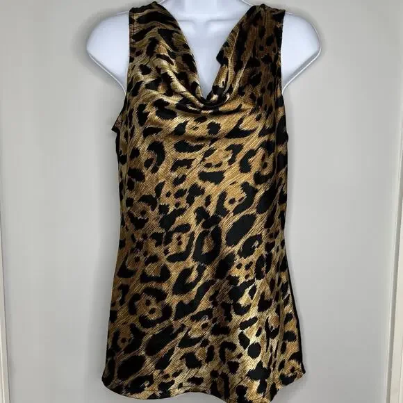 The Limited Womens Leopard Cowl Neck Sleeveless Top S Cheetah Animal Print Y2K - Picture 1 of 10